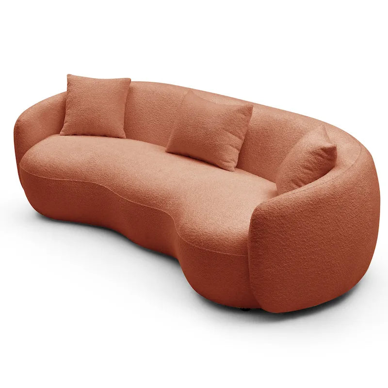 Boucle Fabric Curved Sofa - Half Moon Design - 4 Seater