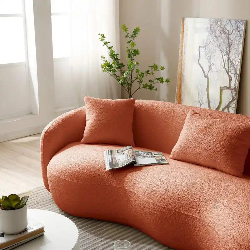 Boucle Fabric Curved Sofa - Half Moon Design - 4 Seater