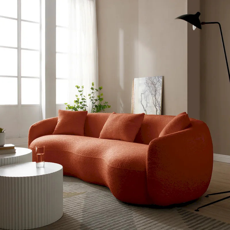 Boucle Fabric Curved Sofa - Half Moon Design - 4 Seater