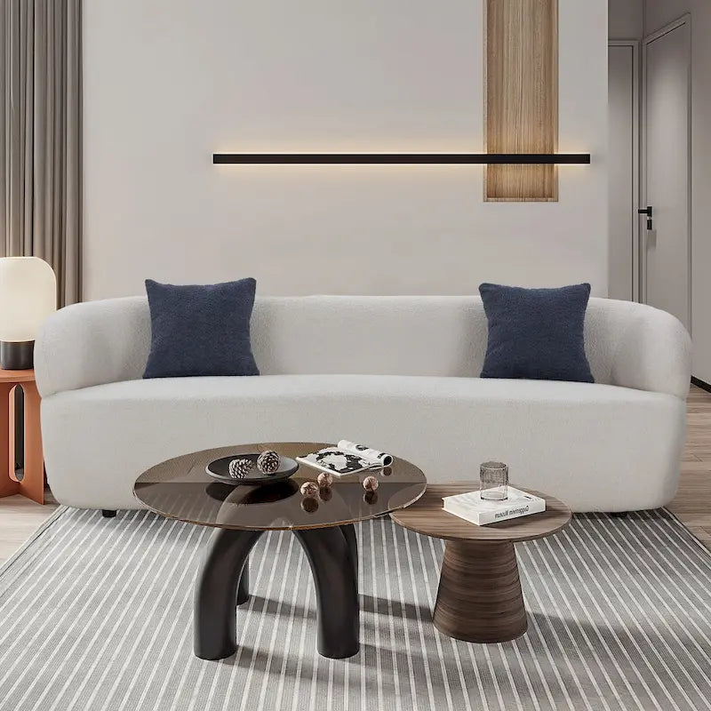 Boucle Fabric Curved Sofa - Half Moon Design - 4 Seater