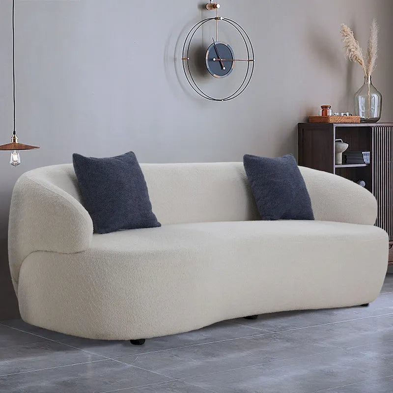 Boucle Fabric Curved Sofa - Half Moon Design - 4 Seater