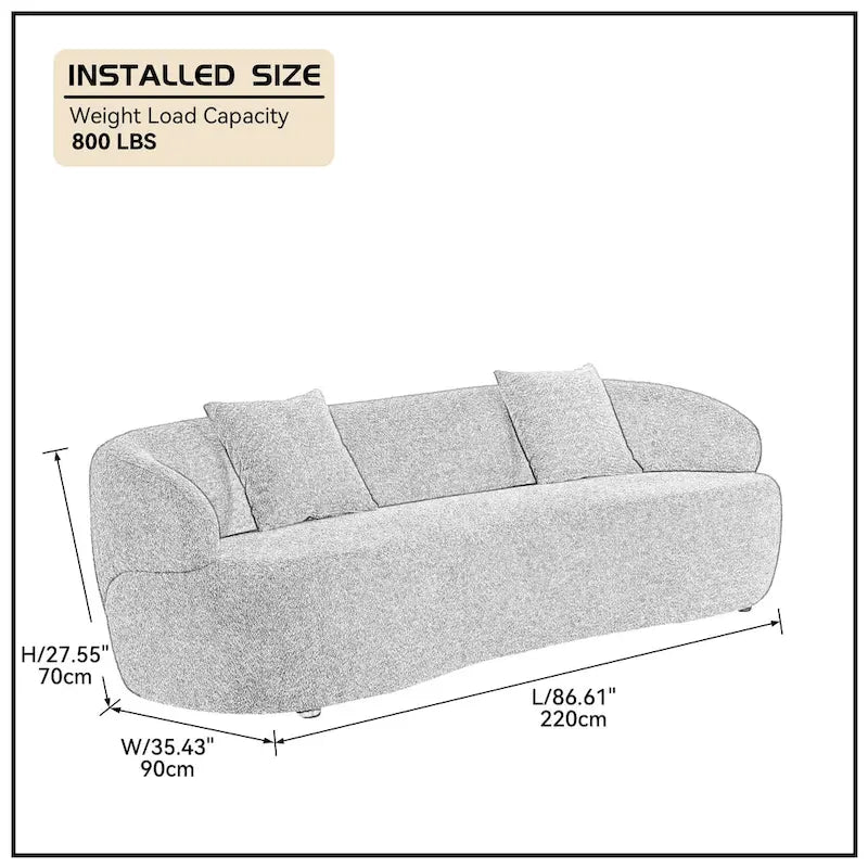 Boucle Fabric Curved Sofa - Half Moon Design - 4 Seater