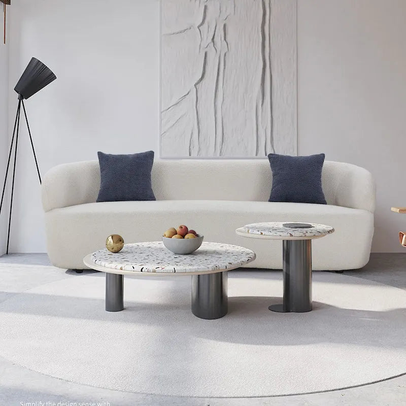 Boucle Fabric Curved Sofa - Half Moon Design - 4 Seater
