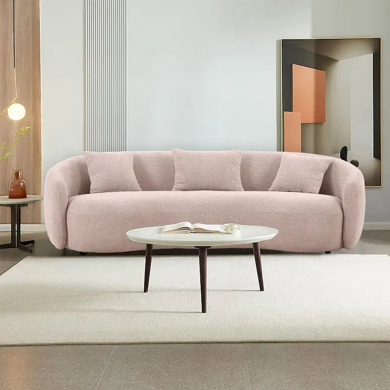 Boucle Fabric Curved Sofa - Half Moon Design - 4 Seater
