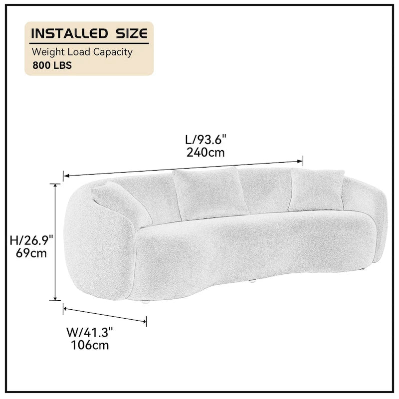 Boucle Fabric Curved Sofa - Half Moon Design - 4 Seater