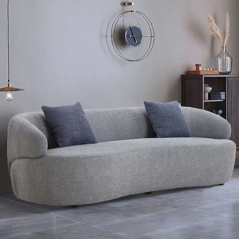Boucle Fabric Curved Sofa - Half Moon Design - 4 Seater