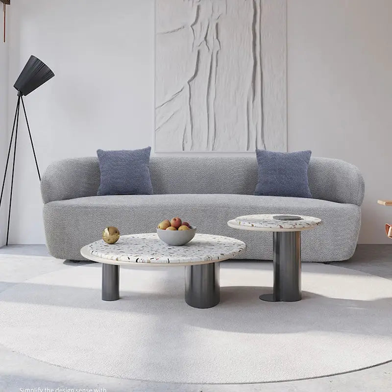 Boucle Fabric Curved Sofa - Half Moon Design - 4 Seater