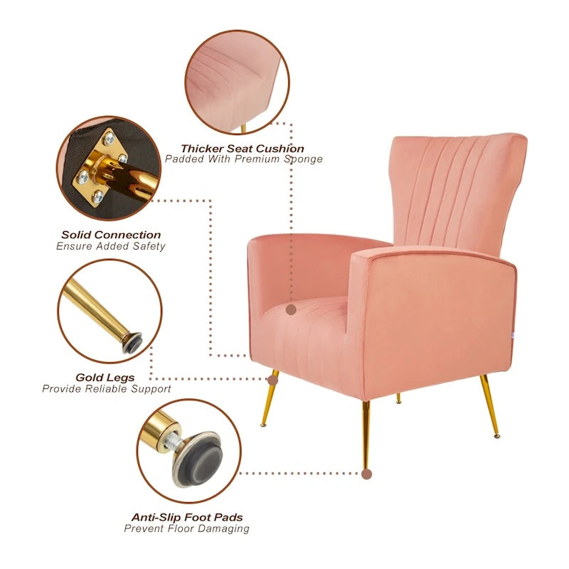 Velvet Accent Chair with Gold Legs