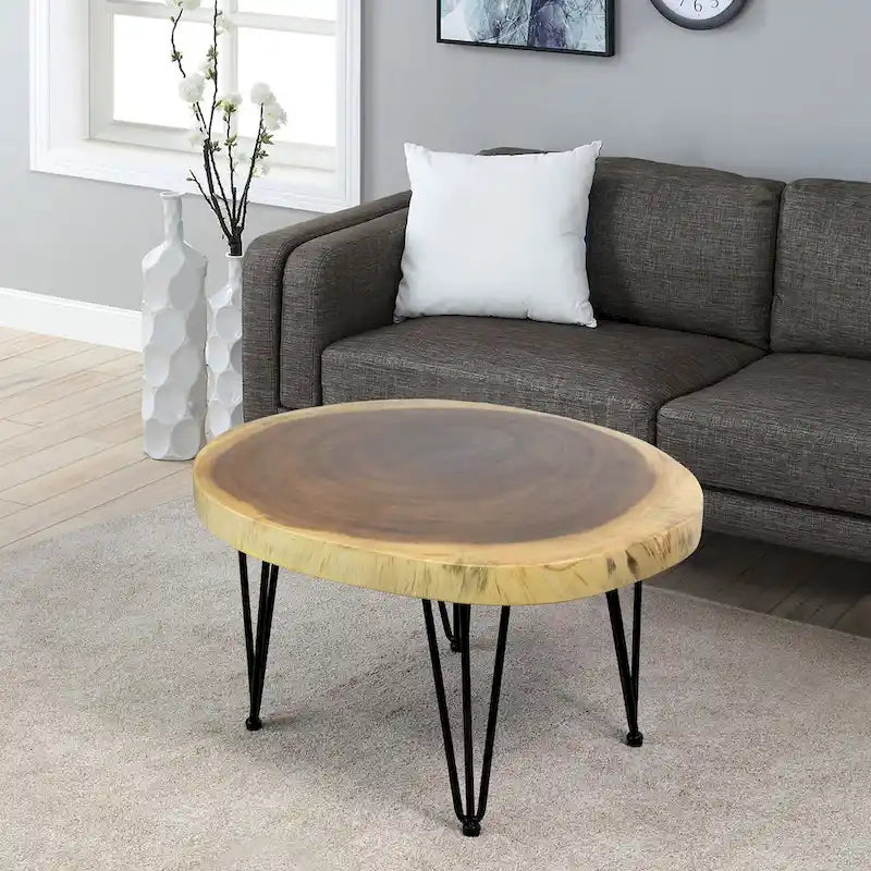 Natural Solid Wood Round End Table Coffee Table
