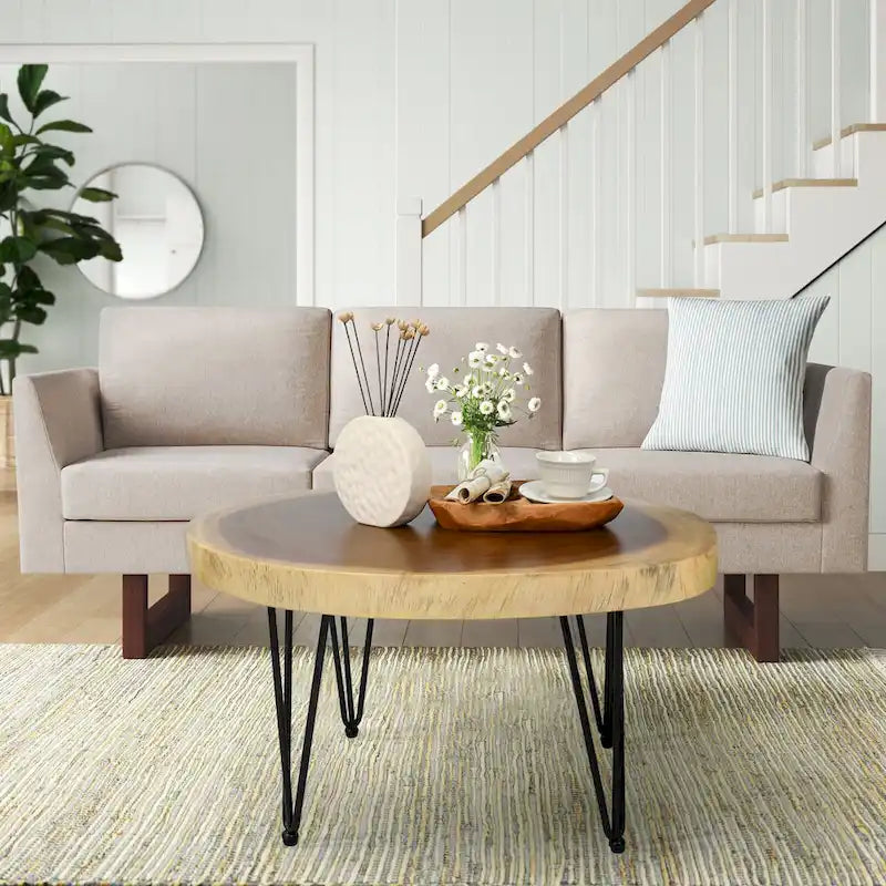 Natural Solid Wood Round End Table Coffee Table