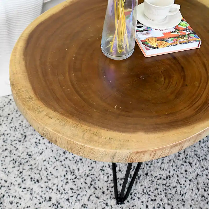 Natural Solid Wood Round End Table Coffee Table