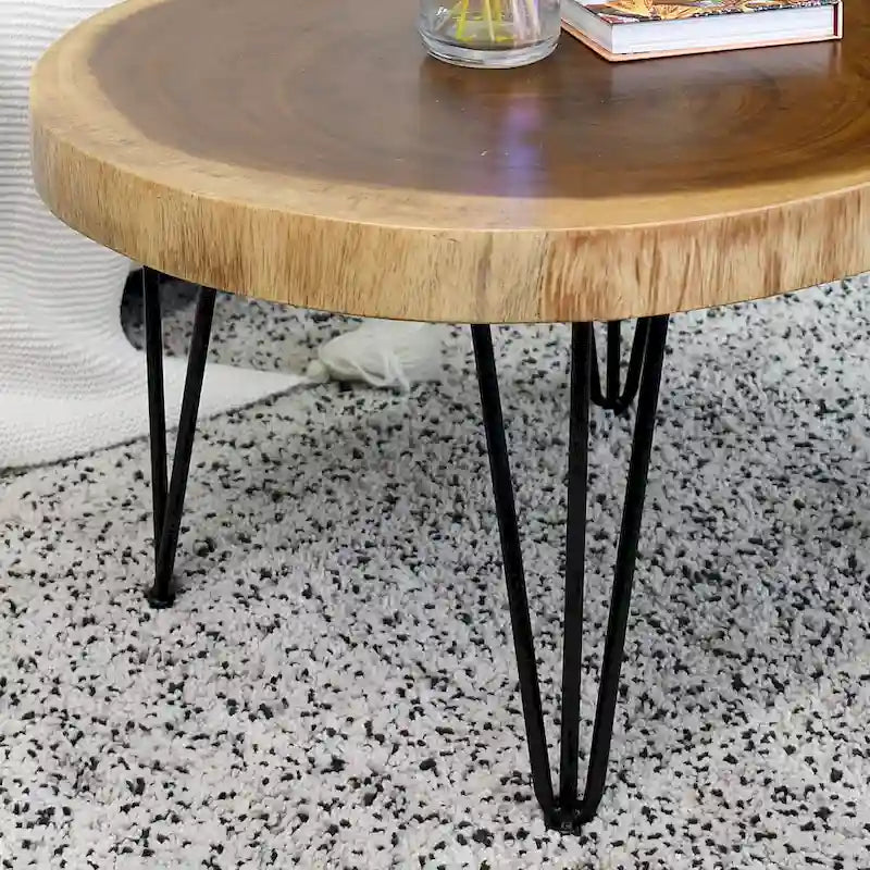 Natural Solid Wood Round End Table Coffee Table