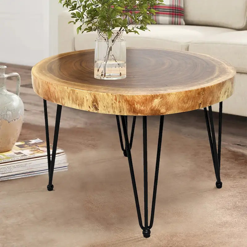 Natural Solid Wood Round End Table Coffee Table