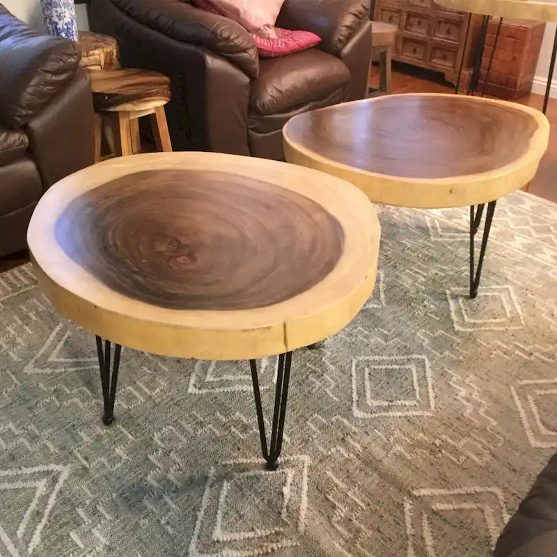 Natural Solid Wood Round End Table Coffee Table