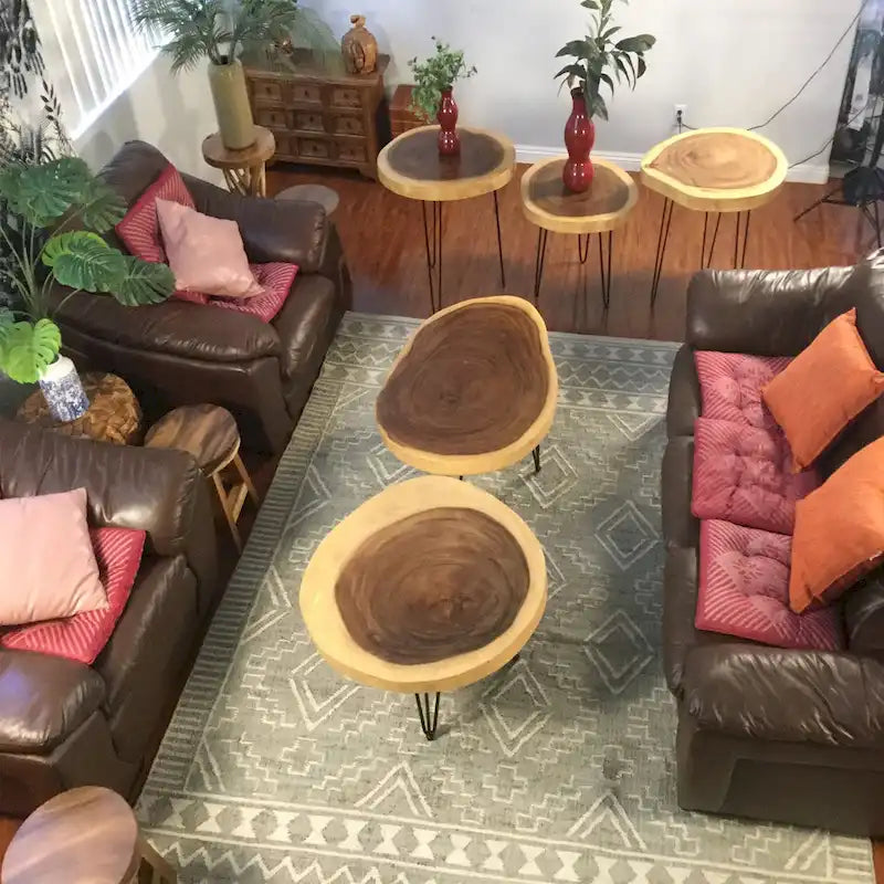 Natural Solid Wood Round End Table Coffee Table