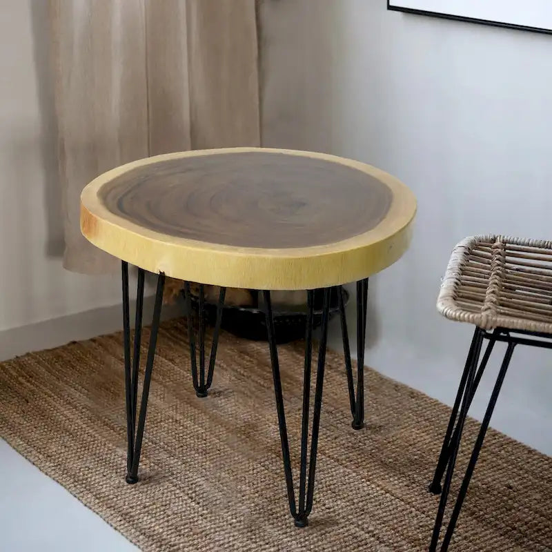 Natural Solid Wood Round End Table Coffee Table
