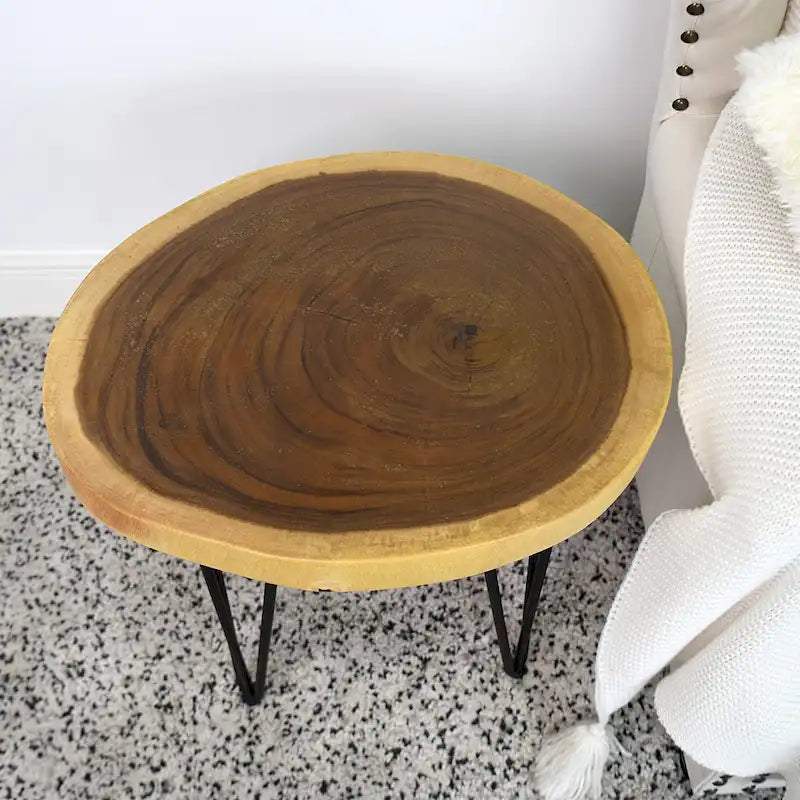 Natural Solid Wood Round End Table Coffee Table