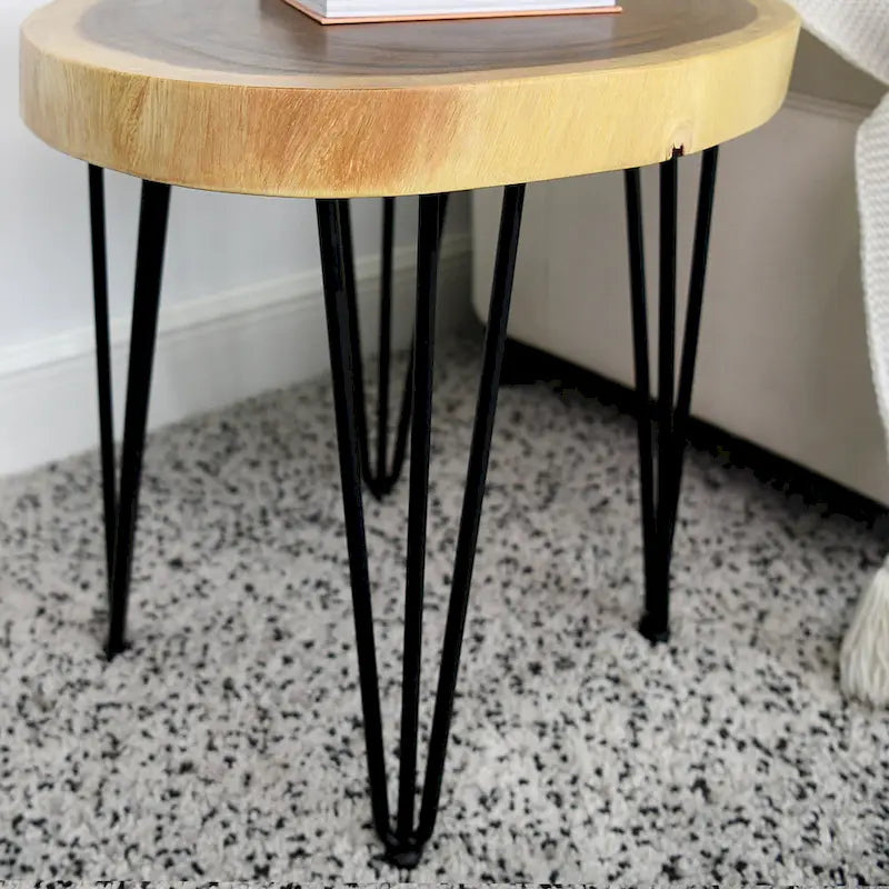 Natural Solid Wood Round End Table Coffee Table