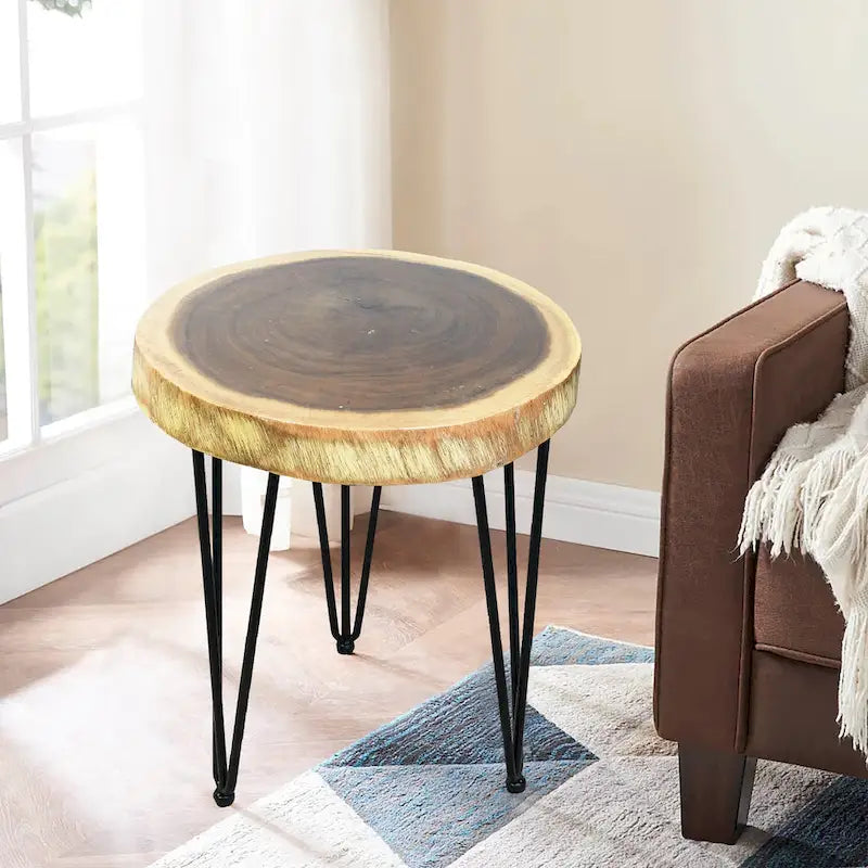 Natural Solid Wood Round End Table Coffee Table