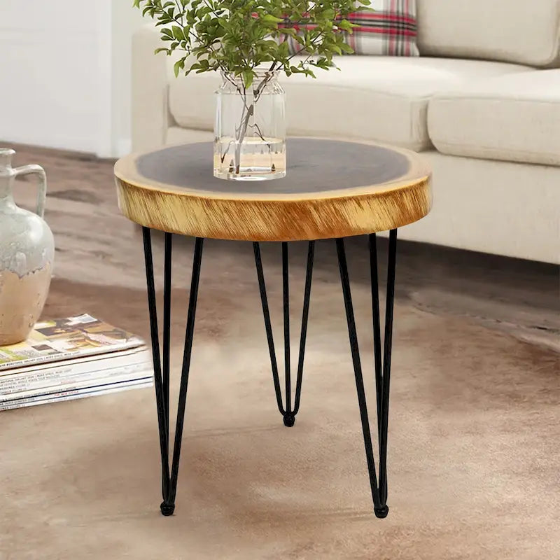 Natural Solid Wood Round End Table Coffee Table