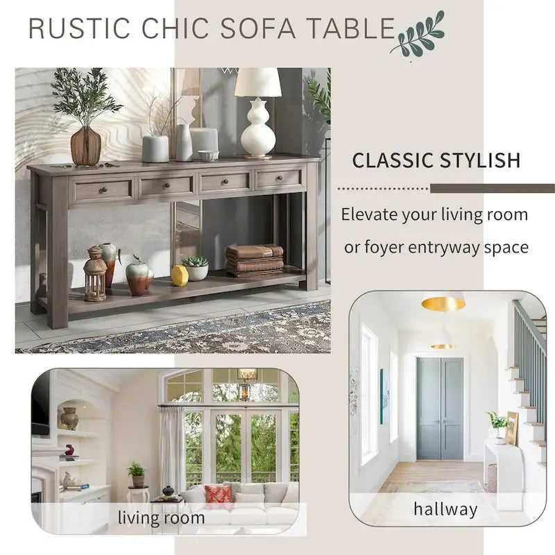 Merax Rustic Console Table with Storage Drawers and Bottom Shelf