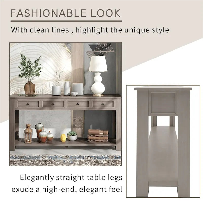 Merax Rustic Console Table with Storage Drawers and Bottom Shelf
