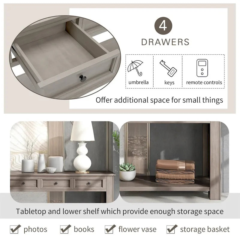 Merax Rustic Console Table with Storage Drawers and Bottom Shelf