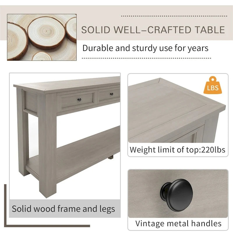 Merax Rustic Console Table with Storage Drawers and Bottom Shelf