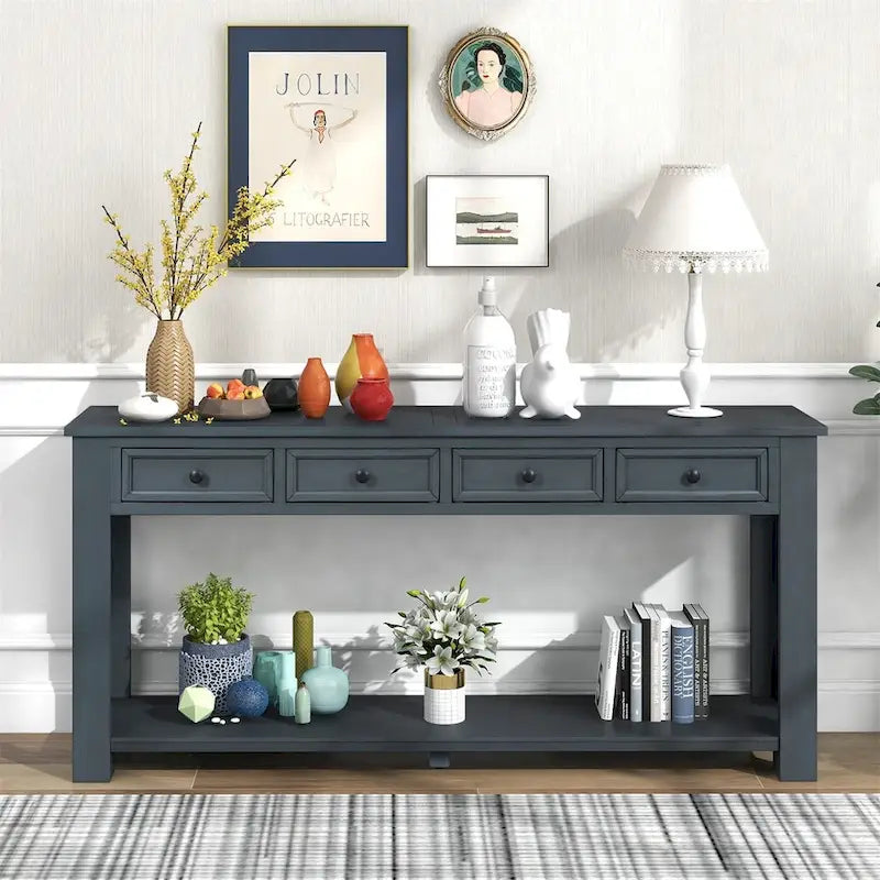Merax Rustic Console Table with Storage Drawers and Bottom Shelf