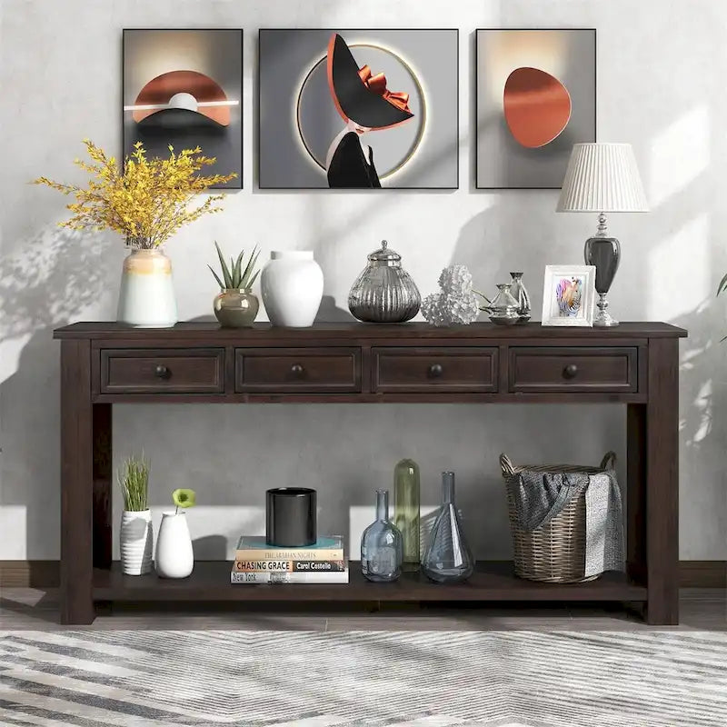 Merax Rustic Console Table with Storage Drawers and Bottom Shelf