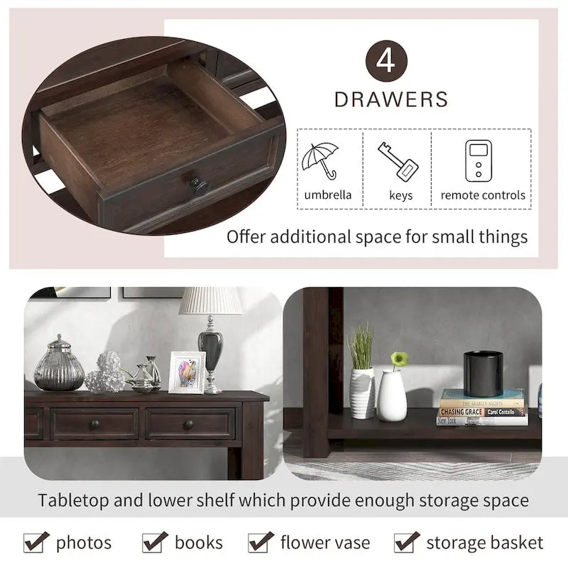 Merax Rustic Console Table with Storage Drawers and Bottom Shelf