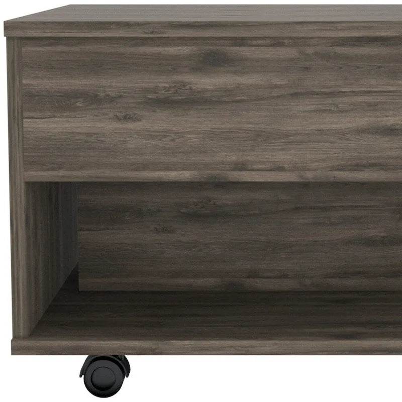 22 Dark Brown Manufactured Wood Rectangular Lift Top Coffee Table With Drawer - 15.3 H x 21.6 W x 19.6 D