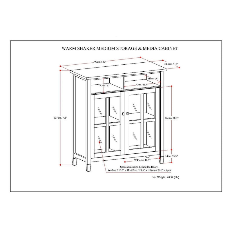 WYNDENHALL Norfolk Wood Storage Media Cabinet - 39Wx16Dx42H
