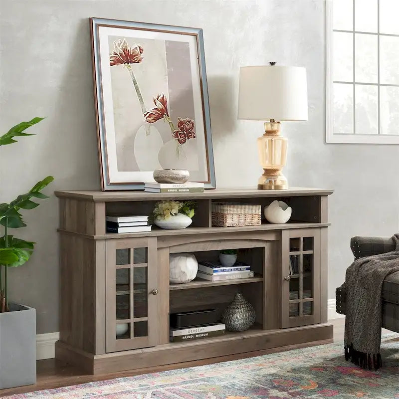 Entertainment Console with Open and Closed Storage Space