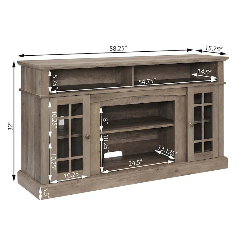 Gray Wash TV Stand with Storage - 58 Inch Entertainment Console