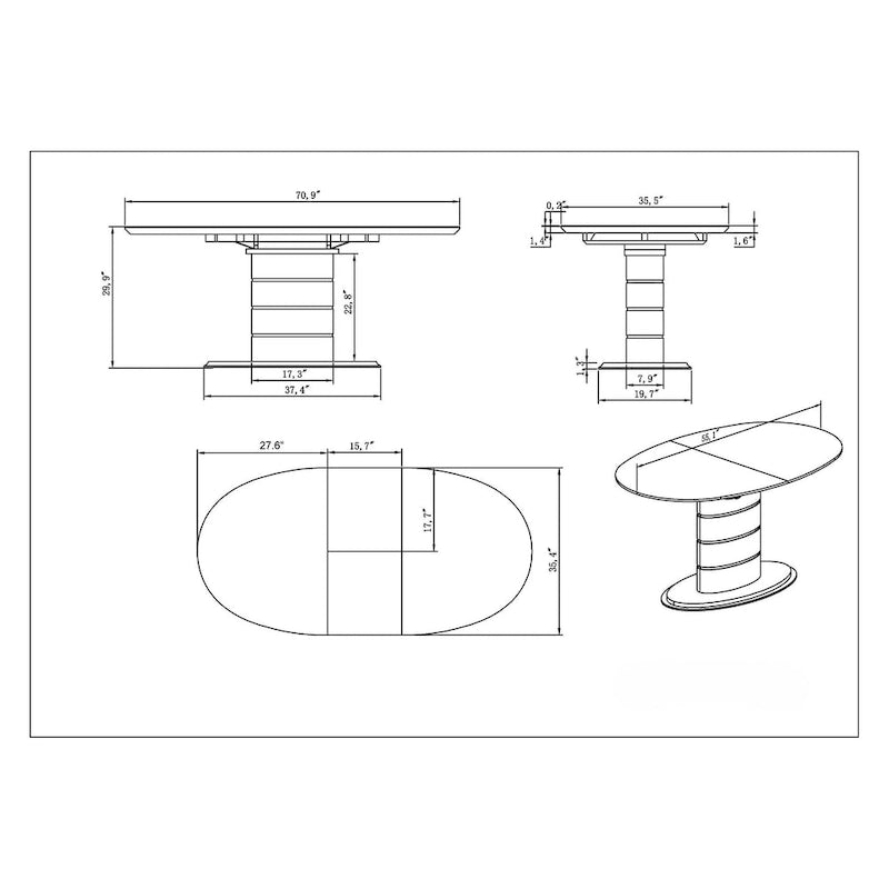 Somette Kenya Extendable Dining Table with Art Deco Stripe Base