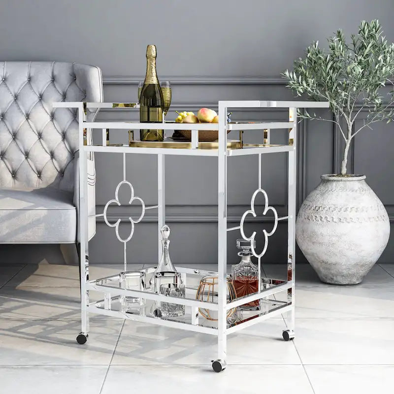 Foroka Contemporary Chrome 2-Shelf Serving Cart with Casters by 