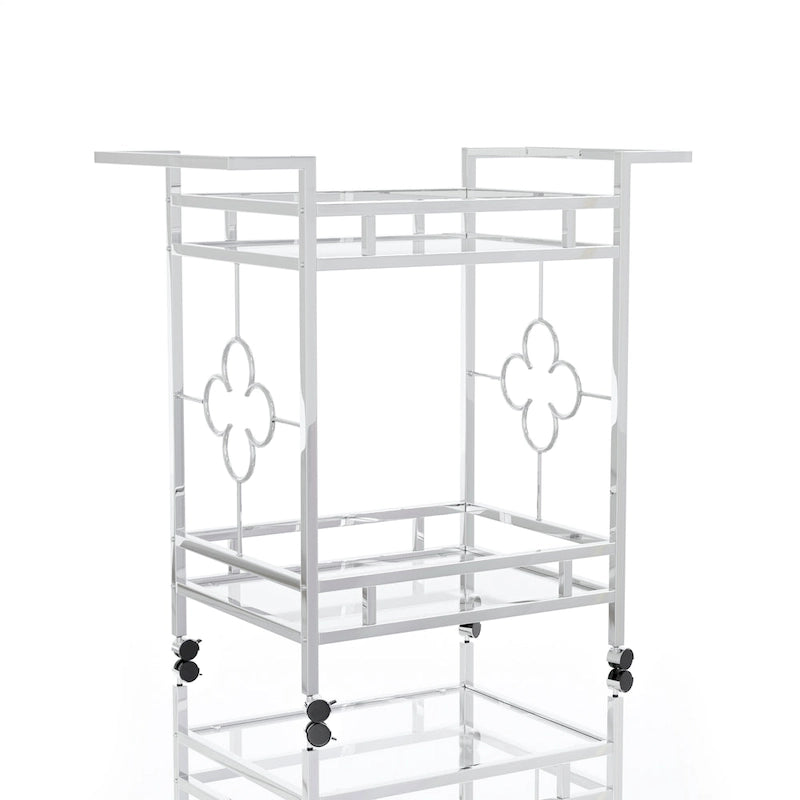 Foroka Contemporary Chrome 2-Shelf Serving Cart with Casters by