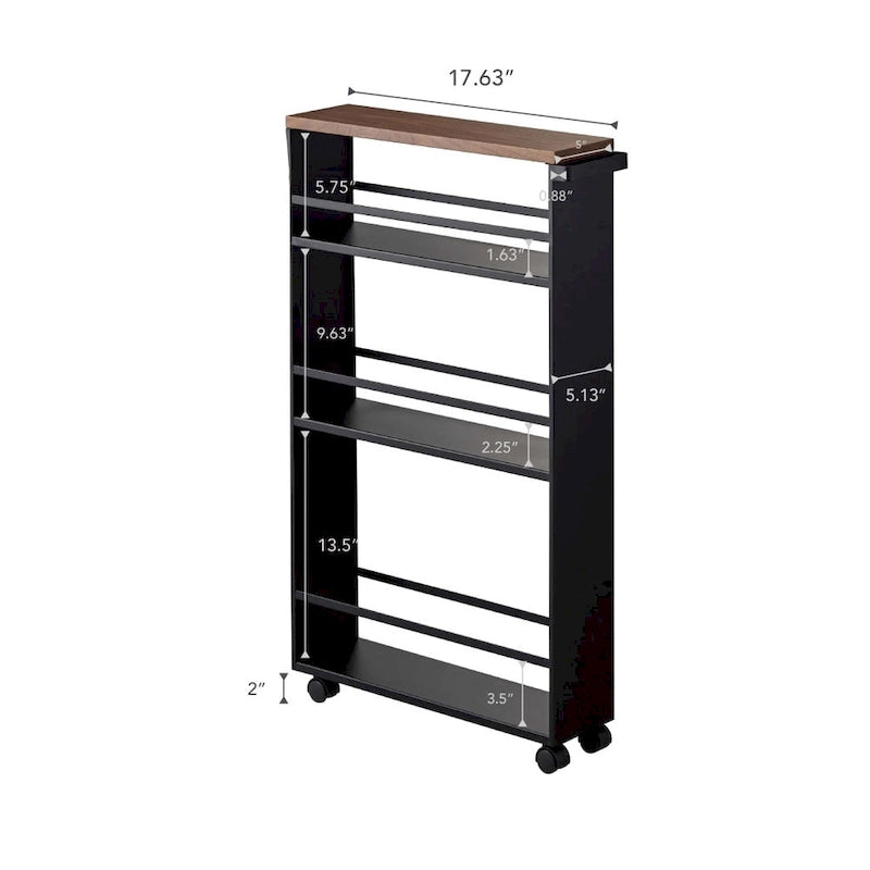 Slim Storage Cart, Steel, Holds 26.4 lbs, Minimal Assembly - L 18.7 x W 5.12 x H 31.69 inches