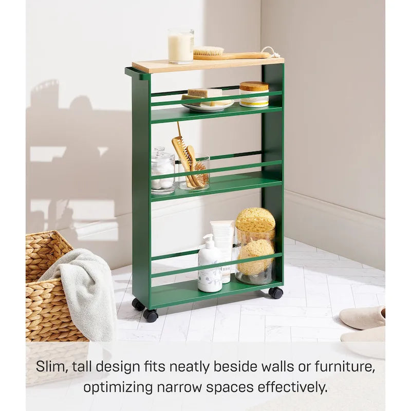 Slim Storage Cart, Steel, Holds 26.4 lbs, Minimal Assembly - L 18.7 x W 5.12 x H 31.69 inches