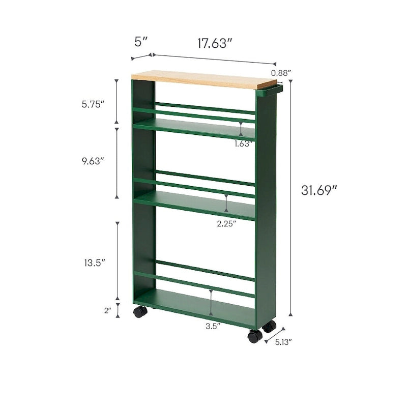 Slim Storage Cart, Steel, Holds 26.4 lbs, Minimal Assembly - L 18.7 x W 5.12 x H 31.69 inches