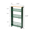 Slim Storage Cart, Steel, Holds 26.4 lbs, Minimal Assembly - L 18.7 x W 5.12 x H 31.69 inches