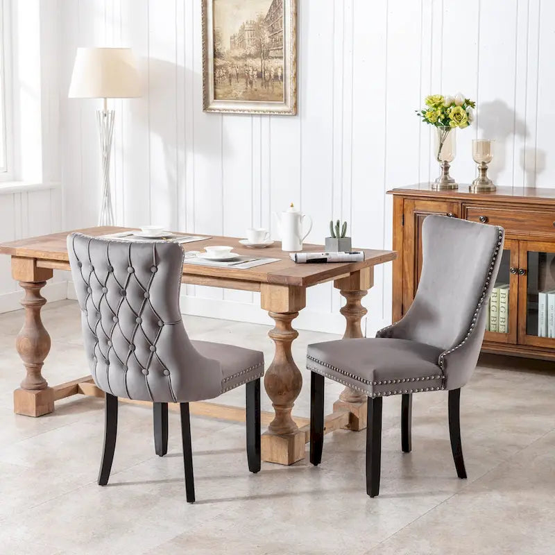 Wing-Back Dining Chair with Backstitching Nailhead Trim