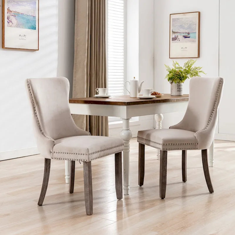 Wing-Back Dining Chair with Backstitching Nailhead Trim
