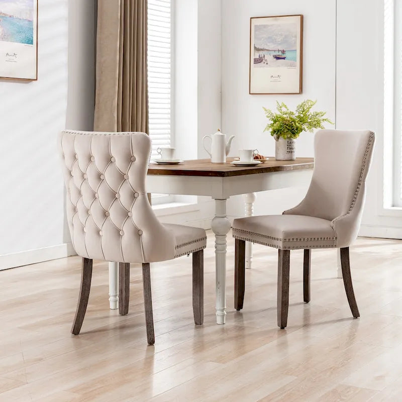 Wing-Back Dining Chair with Backstitching Nailhead Trim