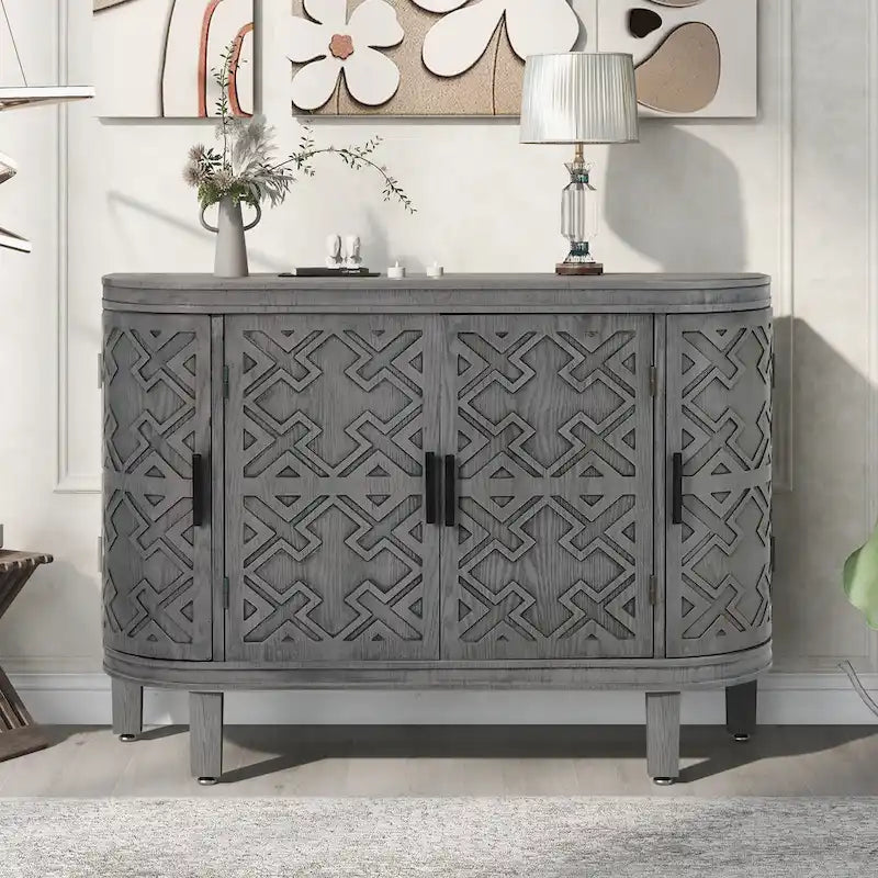 Sideboard Wooden Cabinet with Antique Pattern Doors