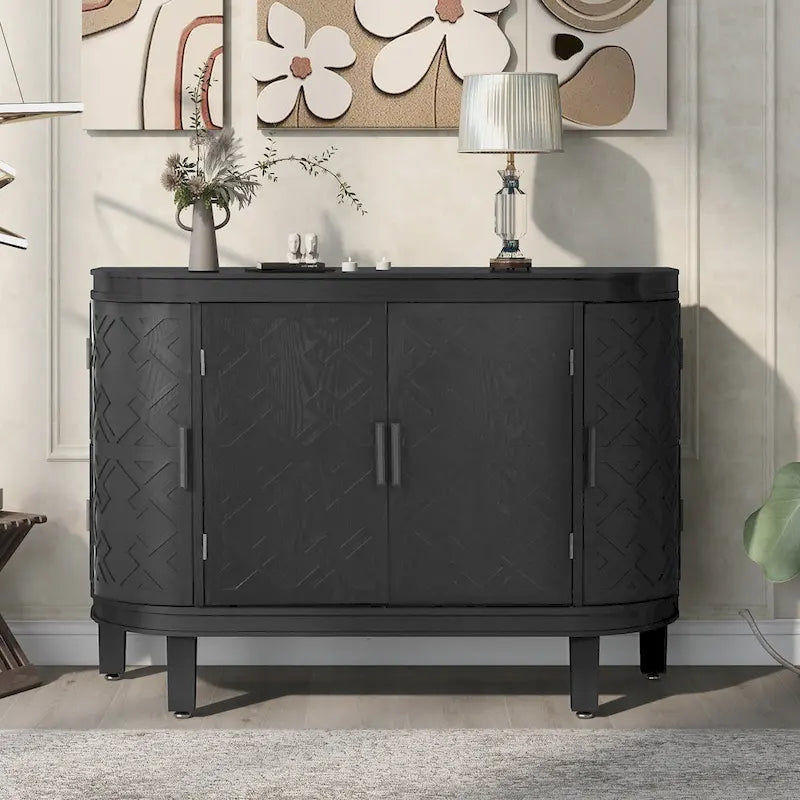 Sideboard Wooden Cabinet with Antique Pattern Doors