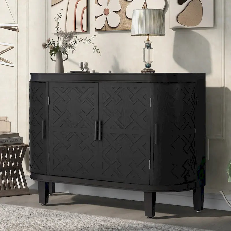 Sideboard Wooden Cabinet with Antique Pattern Doors