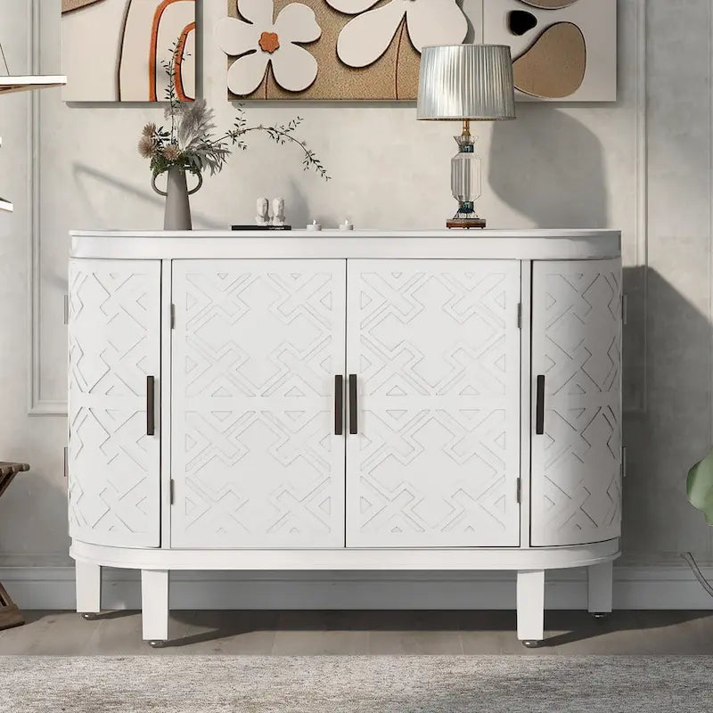 Sideboard Wooden Cabinet with Antique Pattern Doors