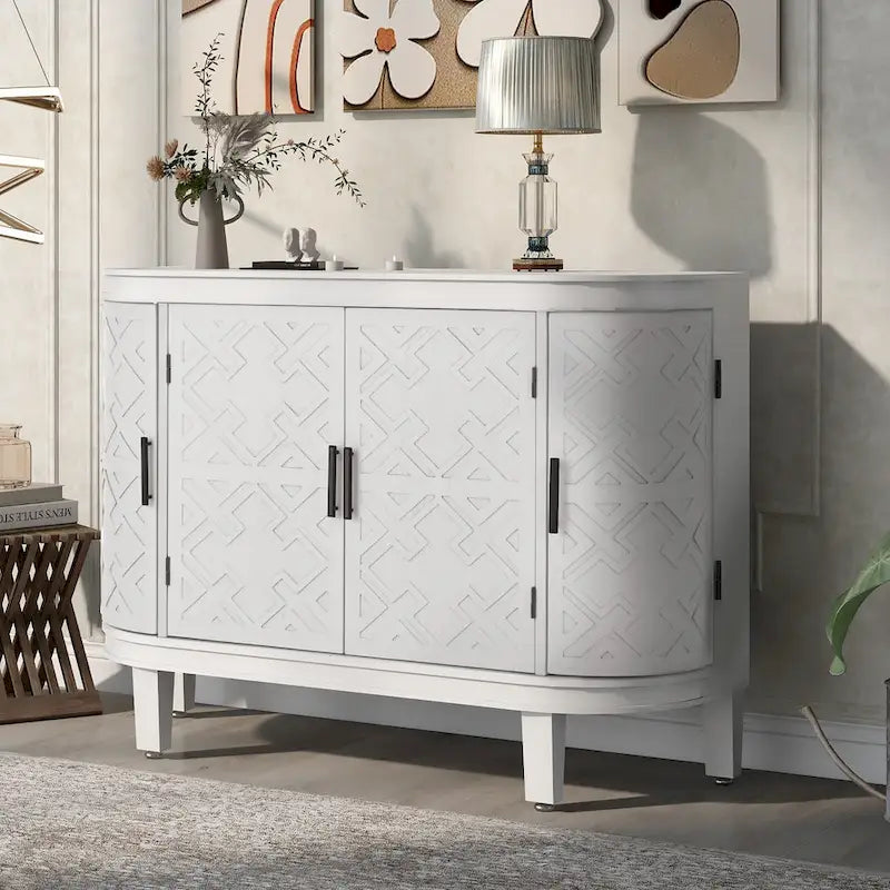 Sideboard Wooden Cabinet with Antique Pattern Doors